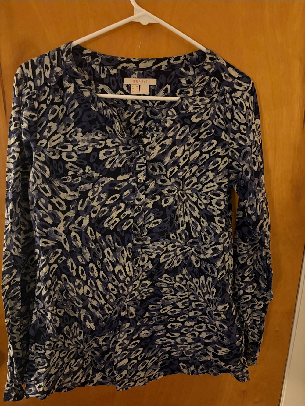Esprit Navy and White Abstract Print Long Sleeve blouse 100% cotton